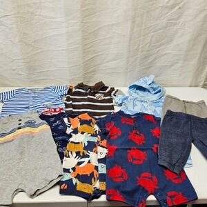 Carter's Little Me Baby Boy Clothes Bundle 6 Months Rompers Pants Lot 9pc